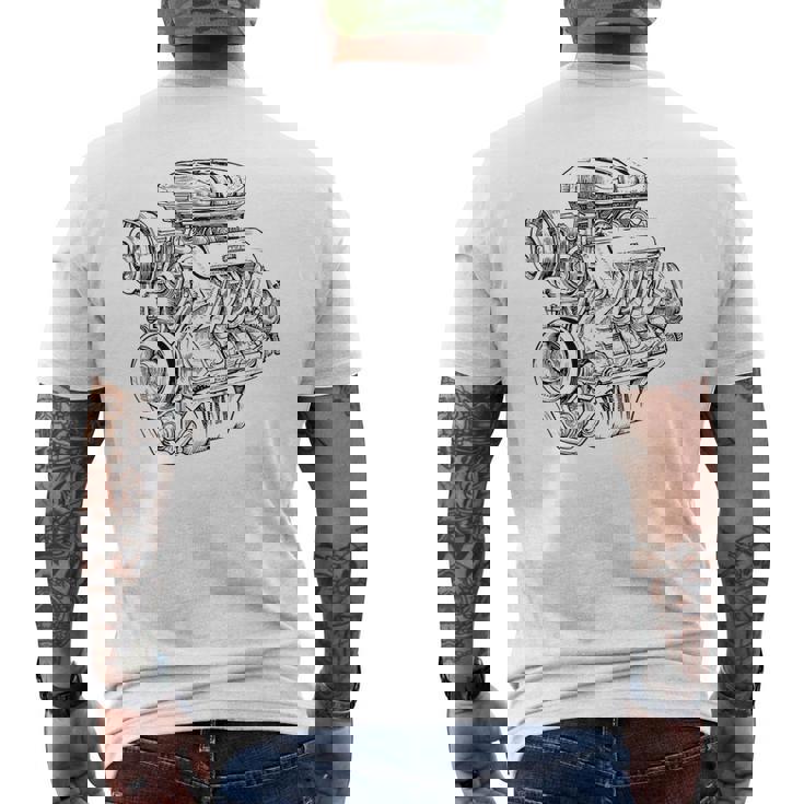 ヴィンテージエンジンブロック – メンズカー&メカニックガレージグラフィック メンズTシャツ バックプリント