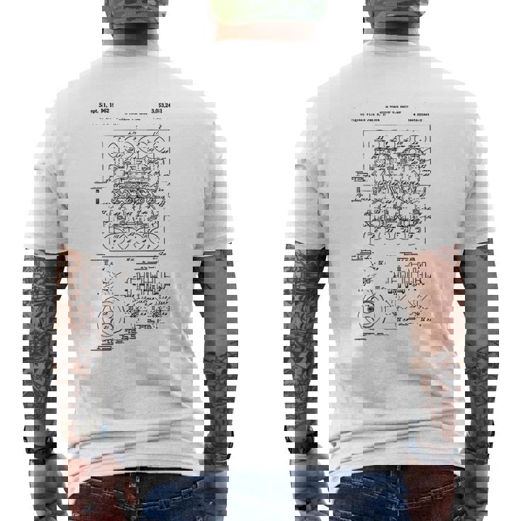 ヴィンテージエンジンブロックの青写真図–メンズカーグラフィック メンズTシャツ バックプリント