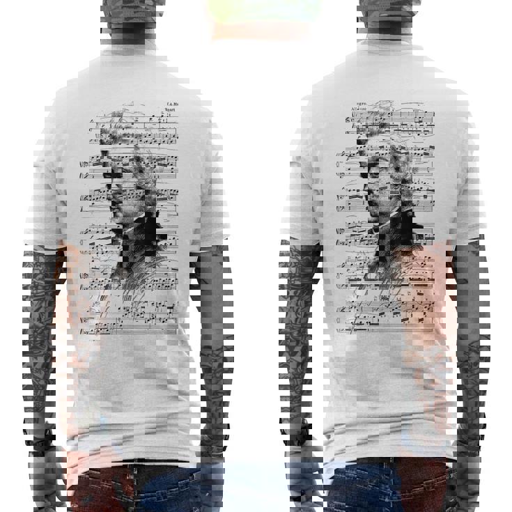 ヴォルフガング・アマデウス・モーツァルト 作曲家 ピアニスト モーツァルト 楽譜 メンズTシャツ バックプリント