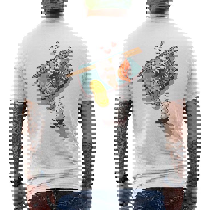 一緒に寝る 寿司 と 寝ぼける 寿司 たまご サーモン 穴子 メンズTシャツ バックプリント