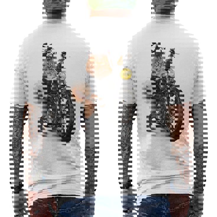 三毛猫 オレンジ猫 ねこ バイク バイカー メンズTシャツ バックプリント