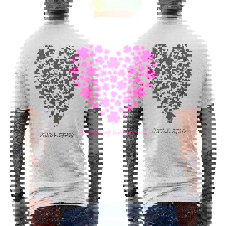 世界中の幸せを願う 可愛い ハート ピンク クローバー 反戦 平和 バックプリント メンズTシャツ バックプリント