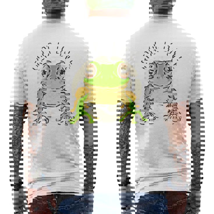両生類の友達 恋人デザイン グリーンフロッグ メンズTシャツ バックプリント