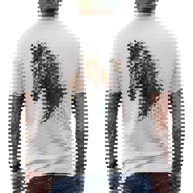 乗馬アート アニマルプリント 馬モチーフ 馬 メンズTシャツ バックプリント