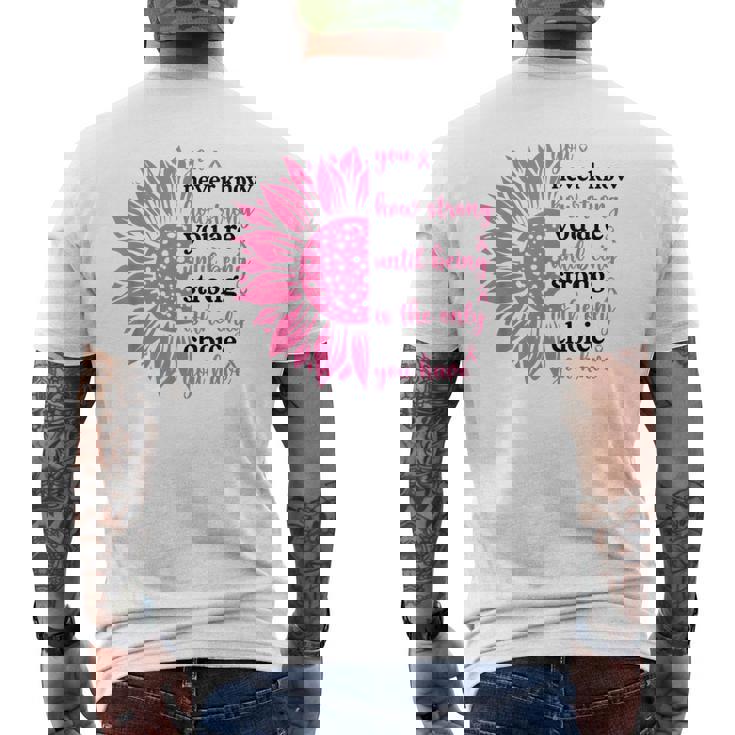 乳がんファイター サバイバー ひまわり ピンクリボン 戦士 メンズTシャツ バックプリント