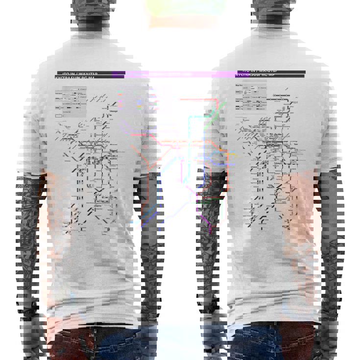 京都日本地下鉄鉄道おみやげ路線図 メンズTシャツ バックプリント