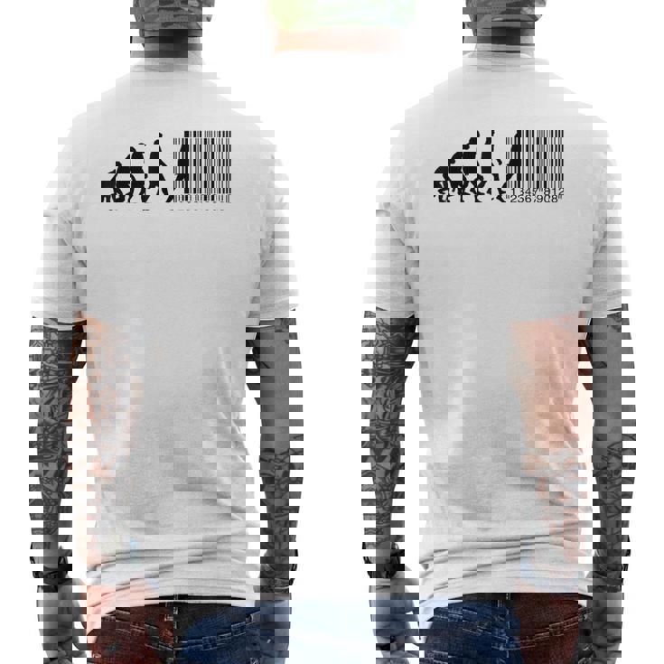 人類の進化がバーコードになる メンズTシャツ バックプリント