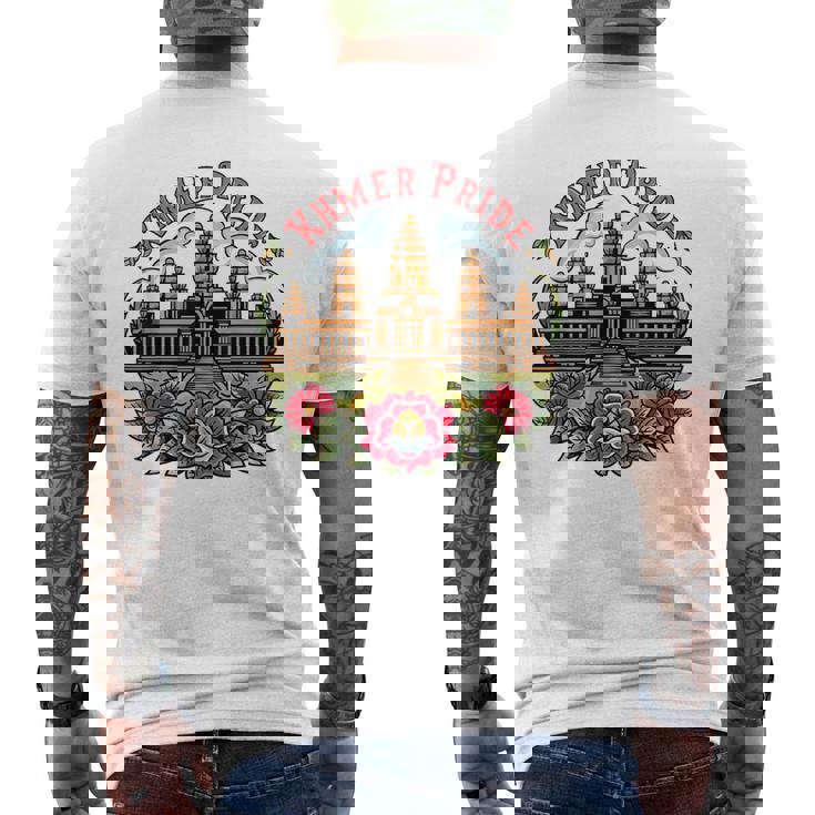 伝統的なカンボジアのクメールタトゥーデザインアンコールワット メンズTシャツ バックプリント