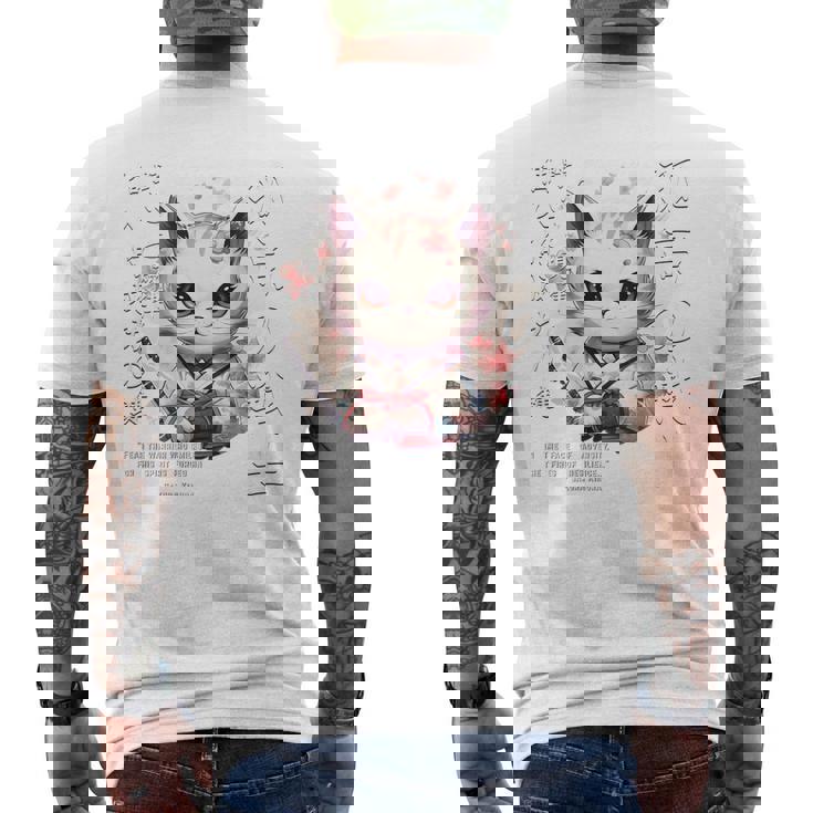 バックプリント 侍 猫戦士 日本人 忍者 キティ カワイイ メンズTシャツ バックプリント