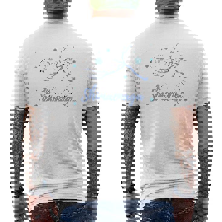 北海道 冬の風景 シマエナガのイラスト 雪の結晶 可愛い小鳥 長袖tシャツ メンズTシャツ バックプリント