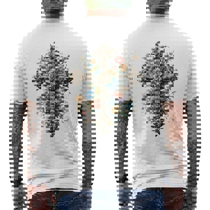 十字架 スピリチュアル キリスト 花 イエス 信仰 十字架 十字架 長袖tシャツ メンズTシャツ バックプリント