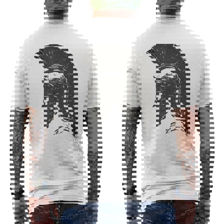 古代戦士ギリシャローマスパルタ兵士ヘルメットグラフィック メンズTシャツ バックプリント