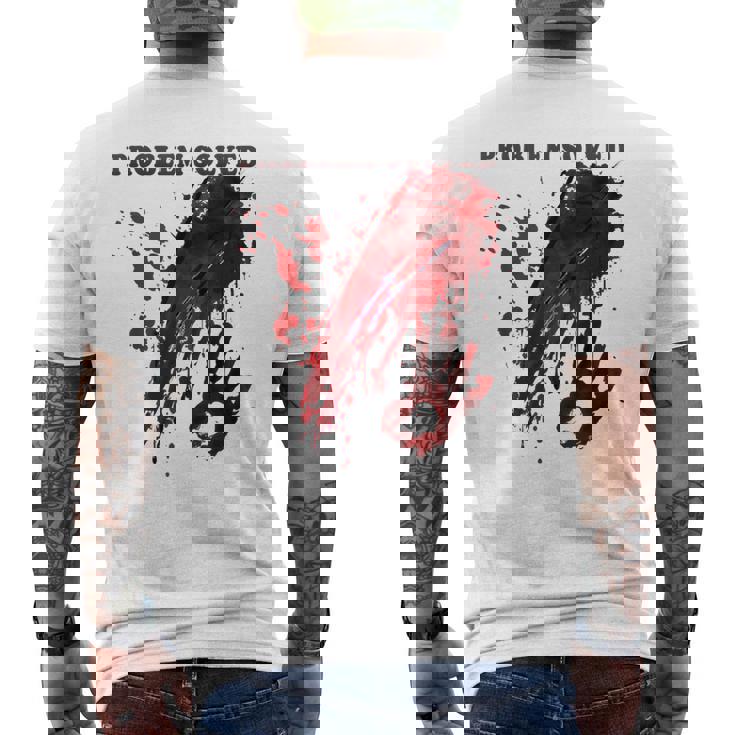 問題解決 血まみれのシャツ 血まみれのホラー メンズTシャツ バックプリント