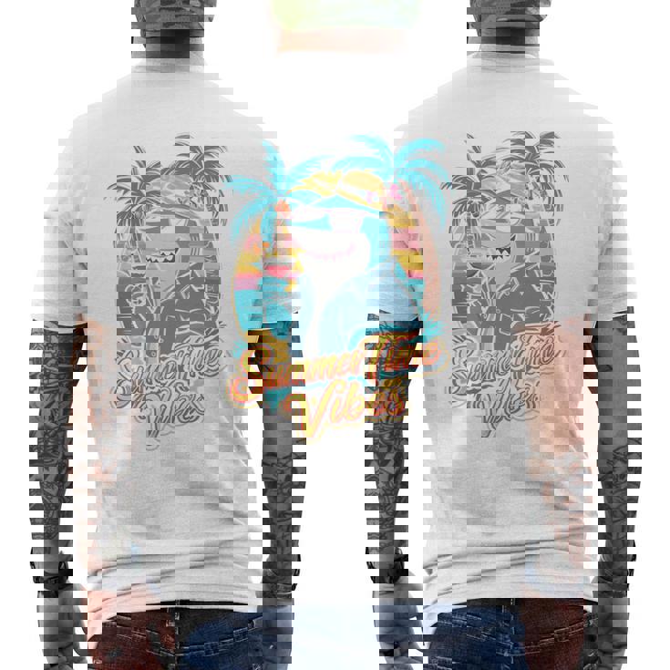 夏休み サメ ビーチ トロピカル サンセット ヤシの木 長袖tシャツ メンズTシャツ バックプリント