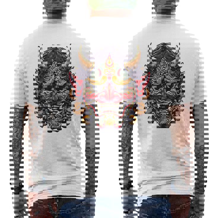妖怪はにゃおにマスク 日本の悪魔 鬼鬼 鬼 鬼 おにマスク メンズTシャツ バックプリント