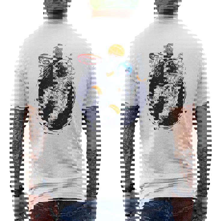 宇宙飛行士 バスケットボール 宇宙 ボール 惑星 銀河 メンズTシャツ バックプリント