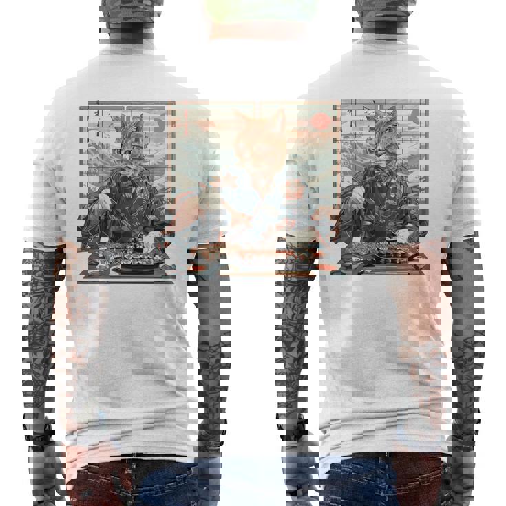 寿司好き ヴィンテージ 子猫 伝統 日本の芸術 猫 長袖tシャツ メンズTシャツ バックプリント