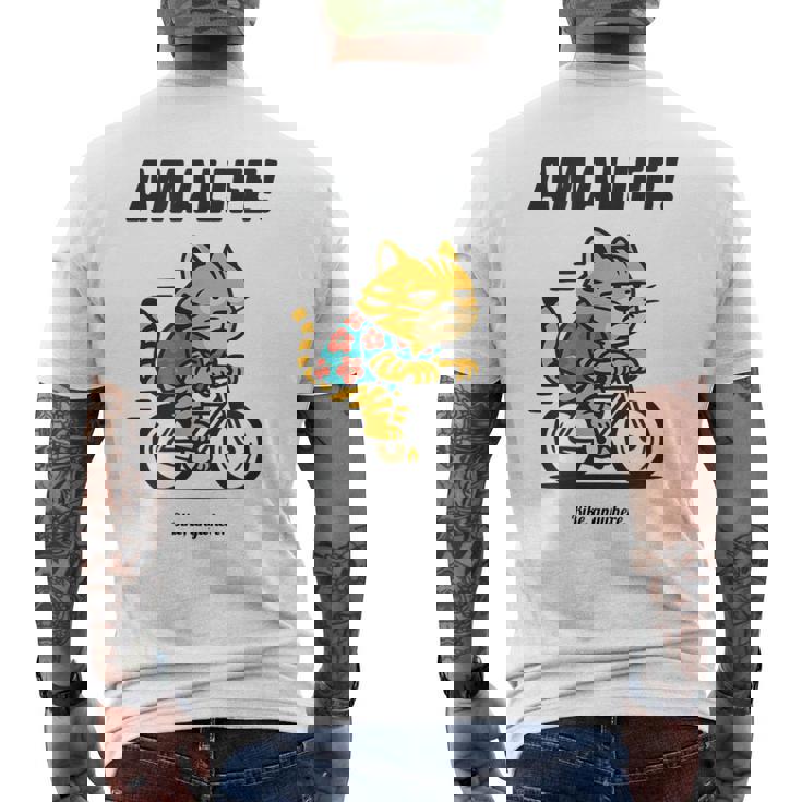 尼崎を走るチャリ猫 メンズTシャツ バックプリント