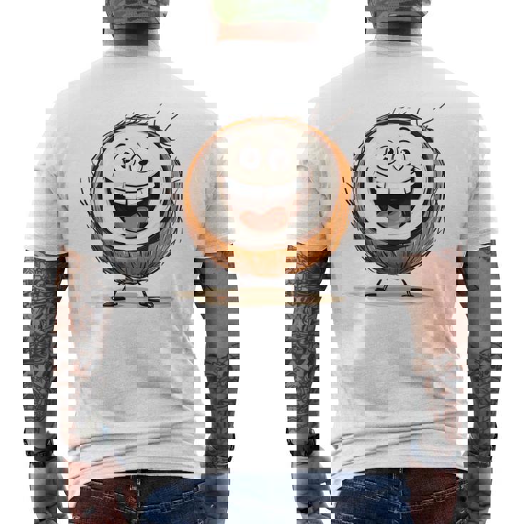 幸せな笑顔のココナッツの顔の漫画 長袖tシャツ メンズTシャツ バックプリント