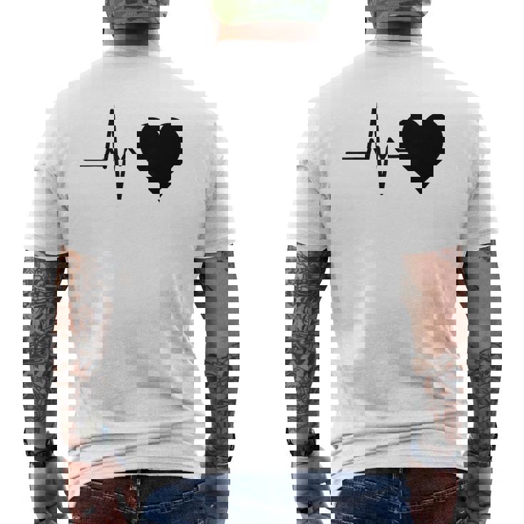 心電図のパターン ハートカラー ブラック メンズTシャツ バックプリント