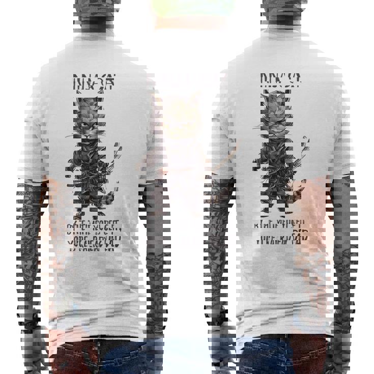 忍者猫、日本のサムライ カワイイ猫タトゥー 面白い メンズTシャツ バックプリント