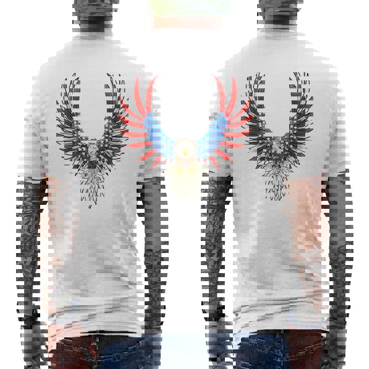 愛国的なアメリカ国旗イーグル 7月4日 バックプリント アメリカン メンズTシャツ バックプリント