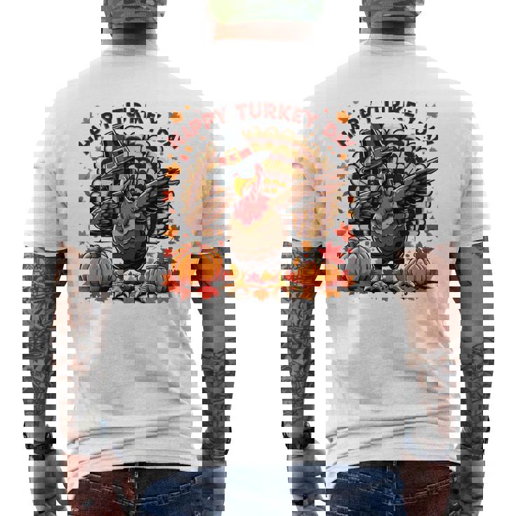 感謝祭 おもしろい 七面鳥巡礼者 軽くたたく 幸せな七面鳥の日 メンズTシャツ バックプリント