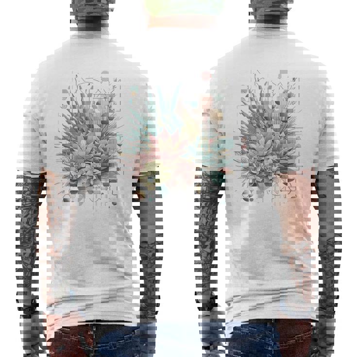抽象的な幾何学的なボタニカルデザインモダンな植物 多肉植物 メンズTシャツ バックプリント