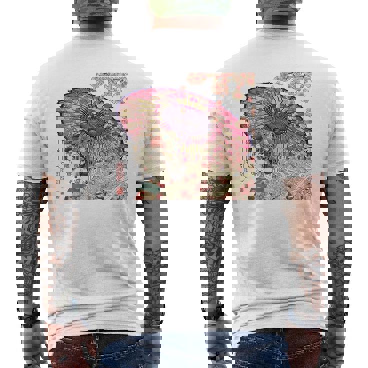 振り返る娘 見返り美人 日本美人 花街 浮世絵 桜 花 奇麗 赤 バックプリント メンズTシャツ バックプリント