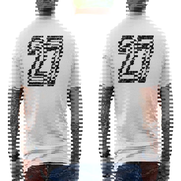 数字 27 ヴィンテージ ブラックホワイト メンズTシャツ バックプリント