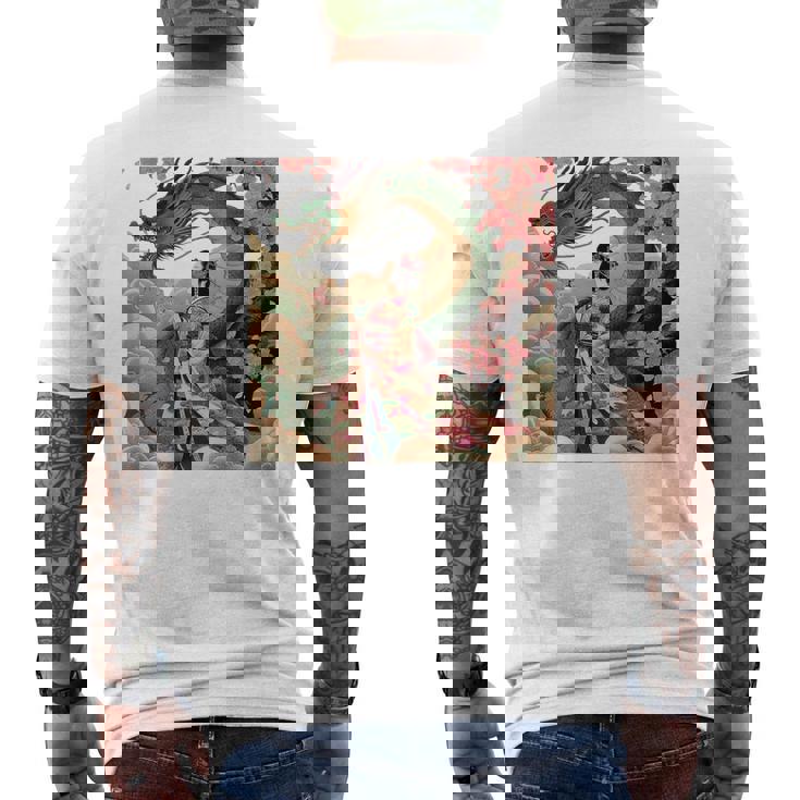 日本 浮世絵 桜 着物 竜 綺麗 日本髪 メンズTシャツ バックプリント