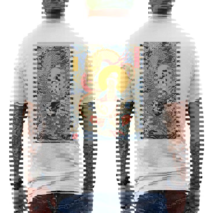 日本 浮世絵 滋賀 琵琶湖 竹生島 弁財天 竜 龍神 バックプリント メンズTシャツ バックプリント