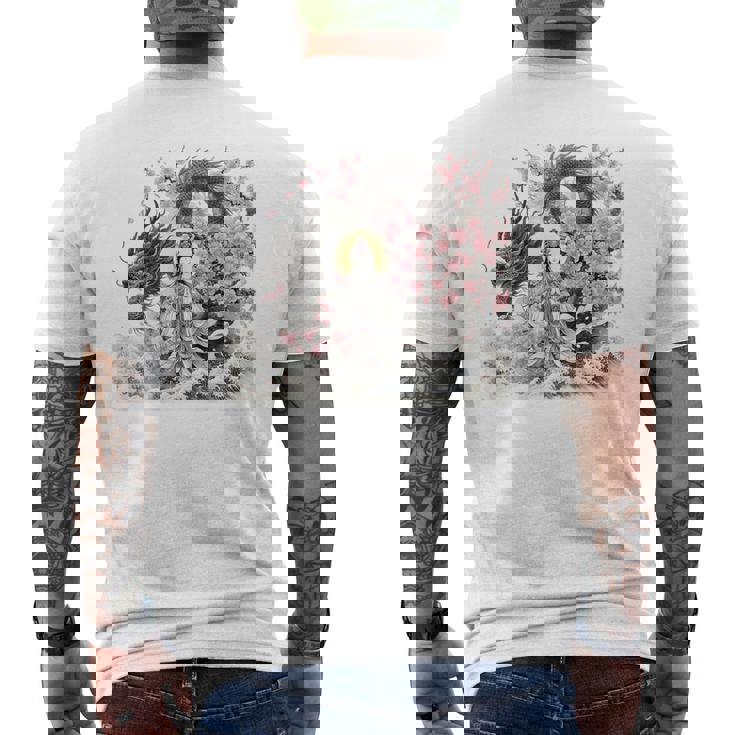 日本 浮世絵 観音菩薩 竜 桜 波 バックプリント メンズTシャツ バックプリント