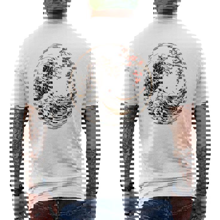 日本 神奈川 波 津波 浮世絵 日本美術 メンズTシャツ バックプリント