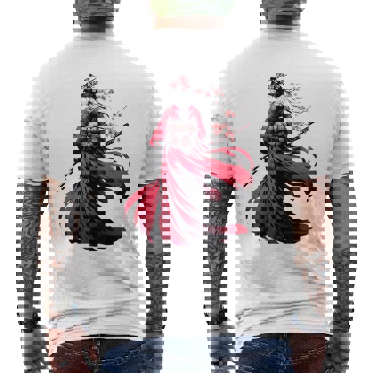 日本のサムライ フローラルウォリアーフラワー 桜 メンズTシャツ バックプリント