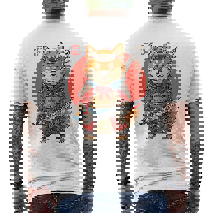 日本の侍犬 柴戦士 浮世サムライ バックプリント メンズTシャツ バックプリント
