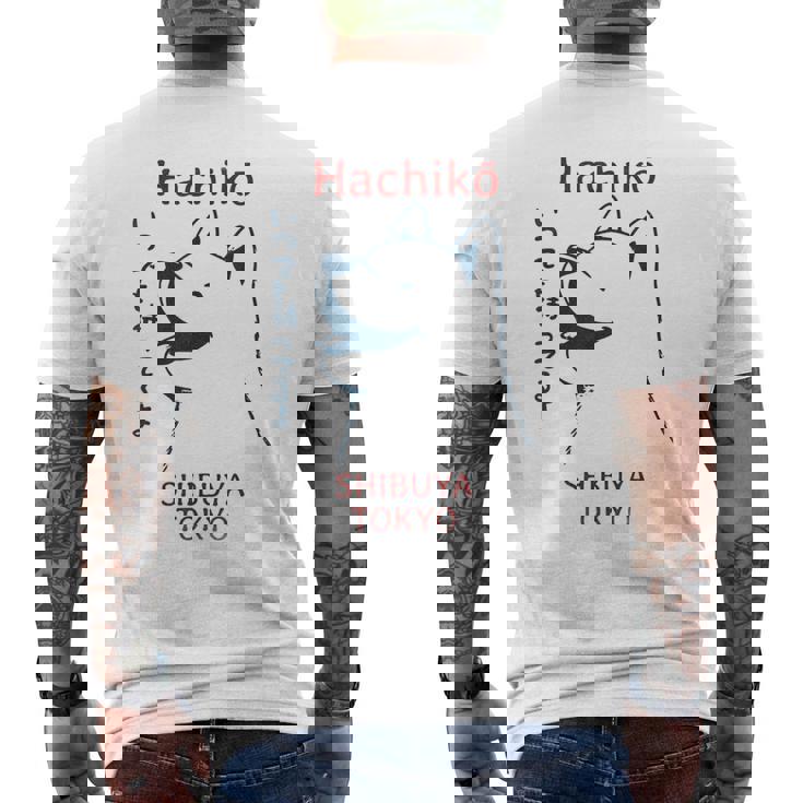 日本の犬 漢字ハチ公 柴犬 メンズTシャツ バックプリント
