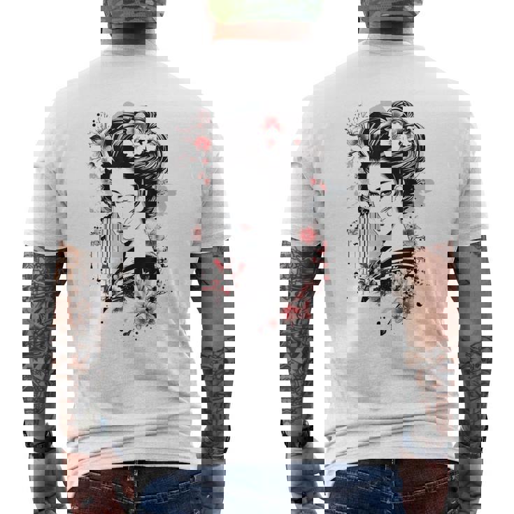 日本の芸者アートグラフィックtシャツ メンズ レディース キッズ メンズTシャツ バックプリント