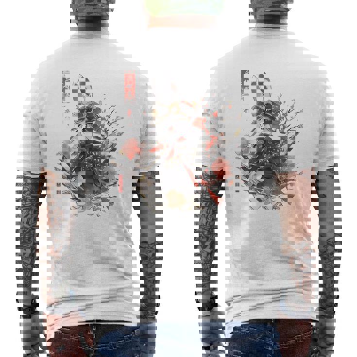 日本アート うさぎ 忍者 浮世絵 アニメスタイル サムライラビット メンズTシャツ バックプリント