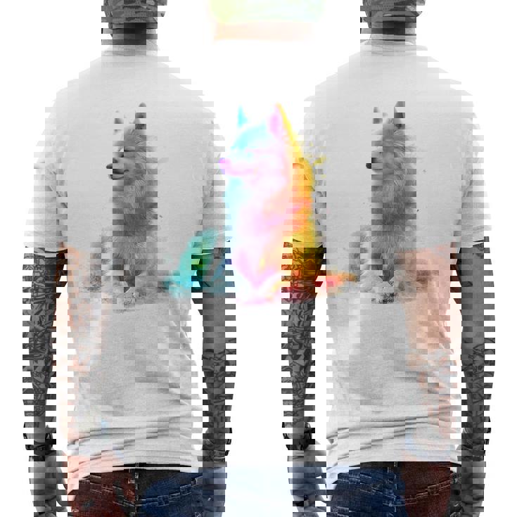 日本スピッツ 犬 モチーフ ペットアート 日本スピッツ メンズTシャツ バックプリント