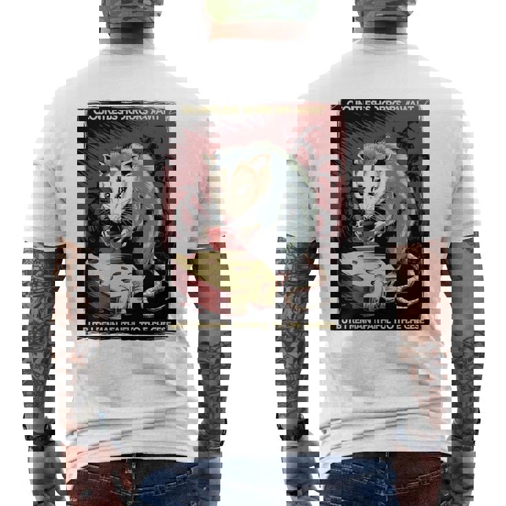 日本ホラーオポッサムアニメ レトロ 数え切れないほどの恐怖が待ち受けている 長袖tシャツ メンズTシャツ バックプリント