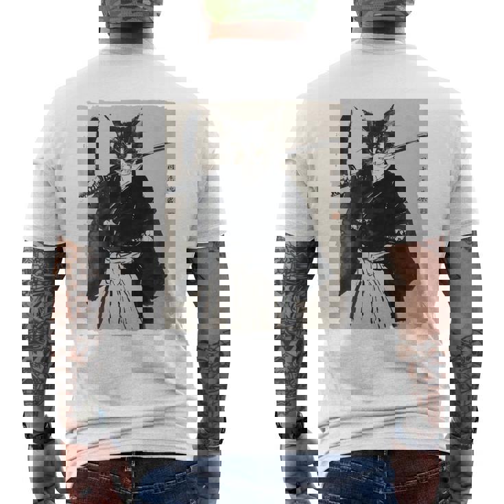 日本美術 猫 忍者 浮世絵 アニメ風 侍猫 長袖tシャツ メンズTシャツ バックプリント