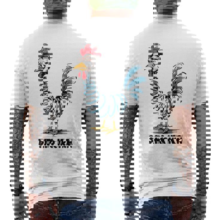春のチキンチキンポゴスティックファニーチキン メンズTシャツ バックプリント