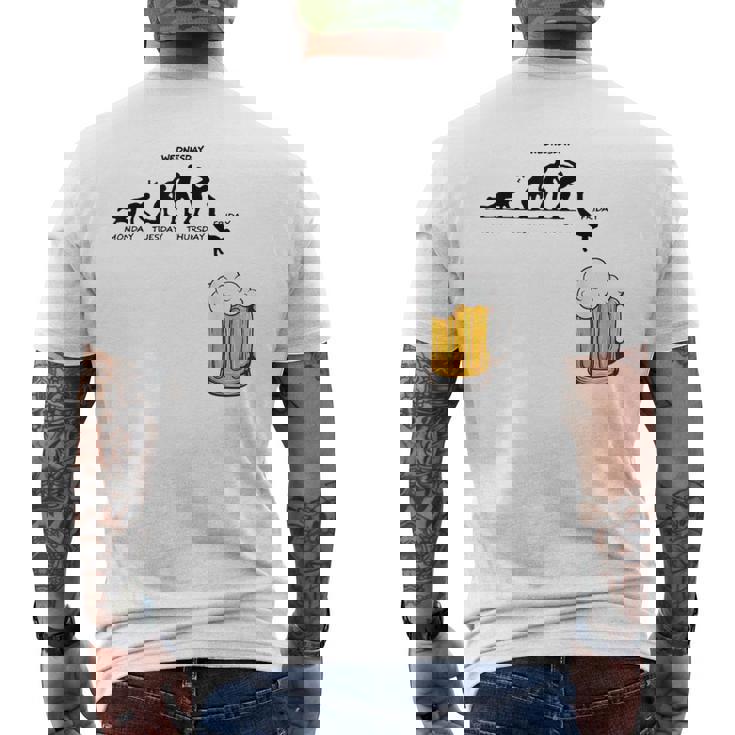 月曜日金曜日 スティックマン ビールウィークジャンプ エネルギー 皮肉 メンズTシャツ バックプリント