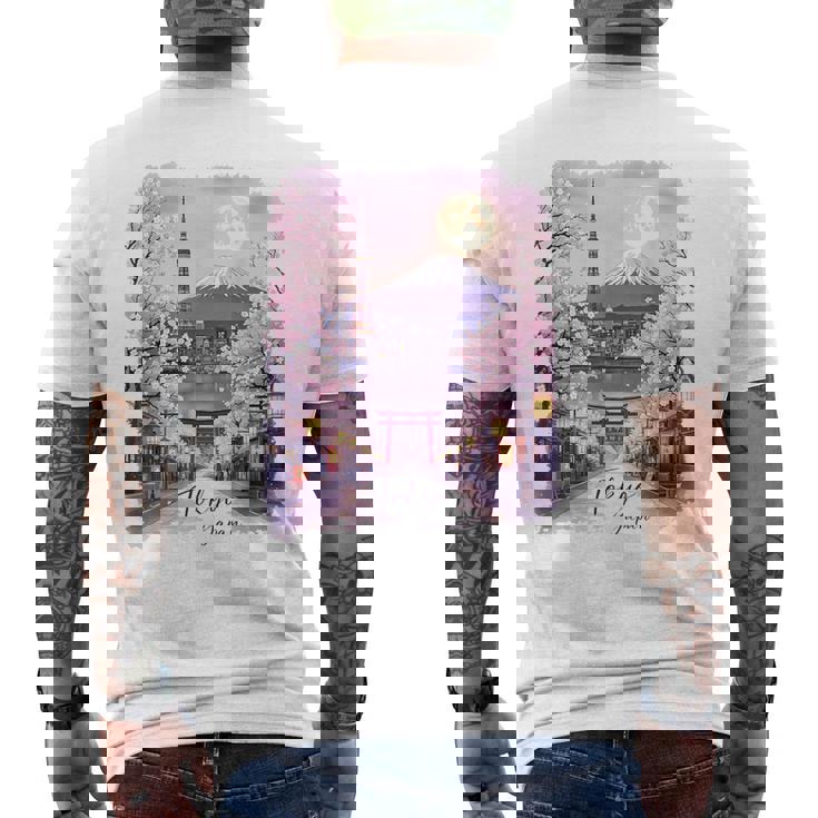 東京 日本 桜 夜景 お土産 メンズTシャツ バックプリント