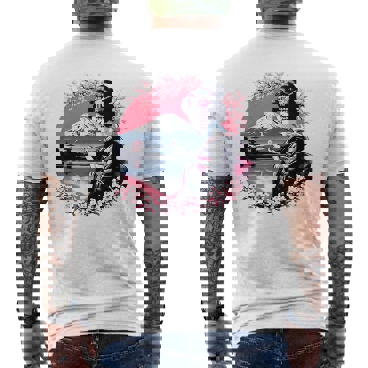 桜 さくら 芸者 富士山 日本のグラフィック メンズTシャツ バックプリント