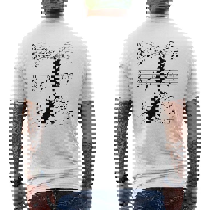 楽譜で遊ぶ面白い猫 メンズTシャツ バックプリント