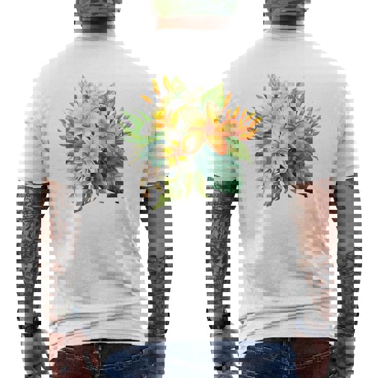 水彩 プルメリア ブーケ シャツ ハワイアン トロピカル フローラル メンズTシャツ バックプリント