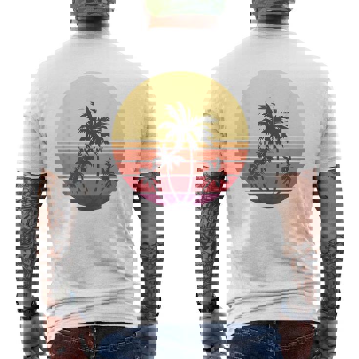 涼しい 夏休み メンズ レディース サンセット ビーチ ヤシの木 メンズTシャツ バックプリント