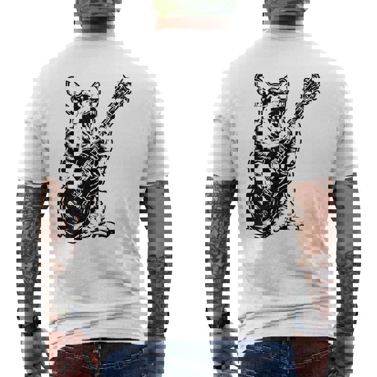 犬 ギタリスト ギター ペンブローク ウェールズ コーギー パパ ママ メンズTシャツ バックプリント